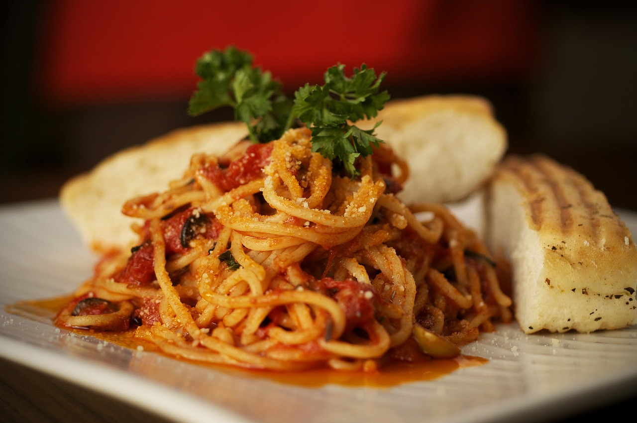 Bowl of spaghetti with a savory tomato sauce
